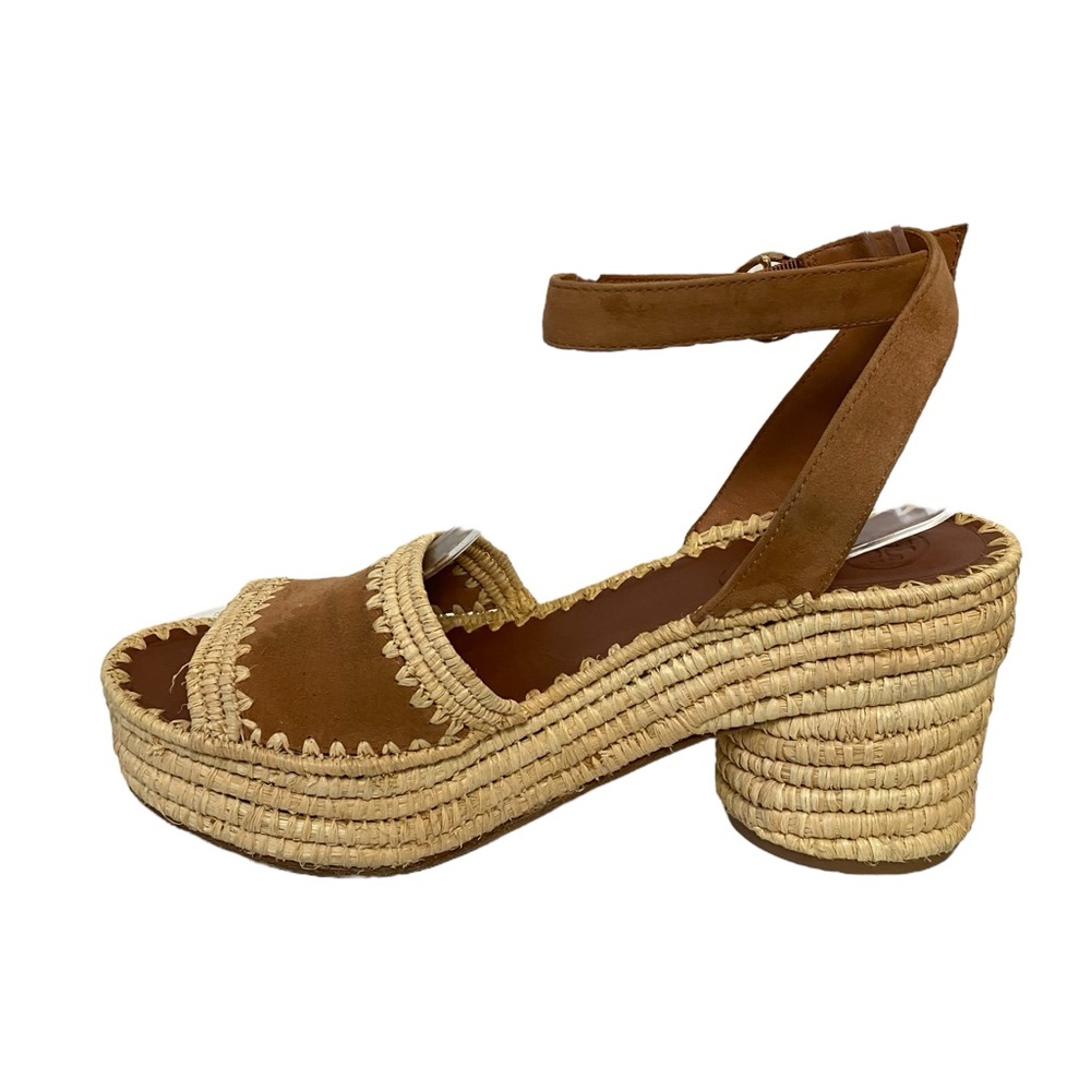 Tory Burch Arianne Platform Ankle Strap Chunky‎ Heel 90mm Sandal Brown 10 - Picture 3 of 15